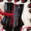 Heavy Duty Women's Overbust Waist Trainer Double Steel Boned Black PVC Corset - Image 2