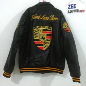 Porsche Style Leather Jacket Embroidery