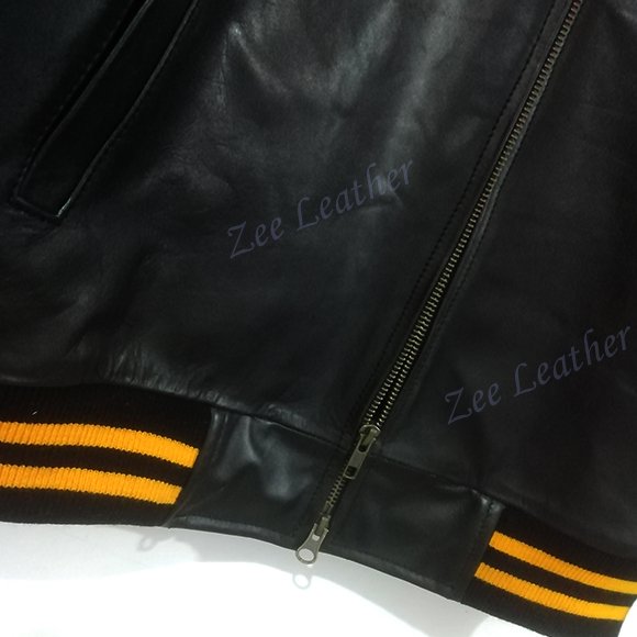 PORSCHE Black ALD Jacket Biker Real Cowhide with Embroidery - Image 4