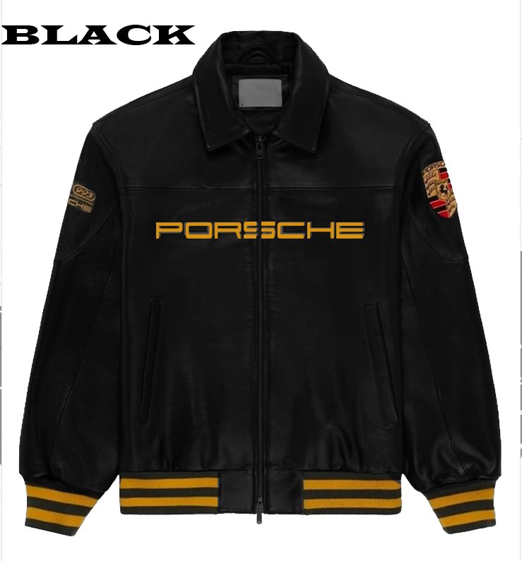 PORSCHE Black ALD Jacket Biker Real Cowhide with Embroidery - Image 6