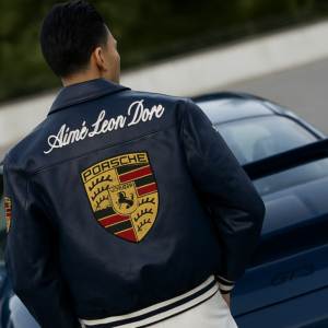 Porsche Style Leather Jacket  Embroidery
