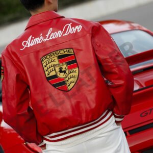 Porsche style leather Jacket Embroidery