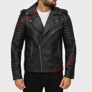 Mens Black Motorcycle Padded Leather Jacket