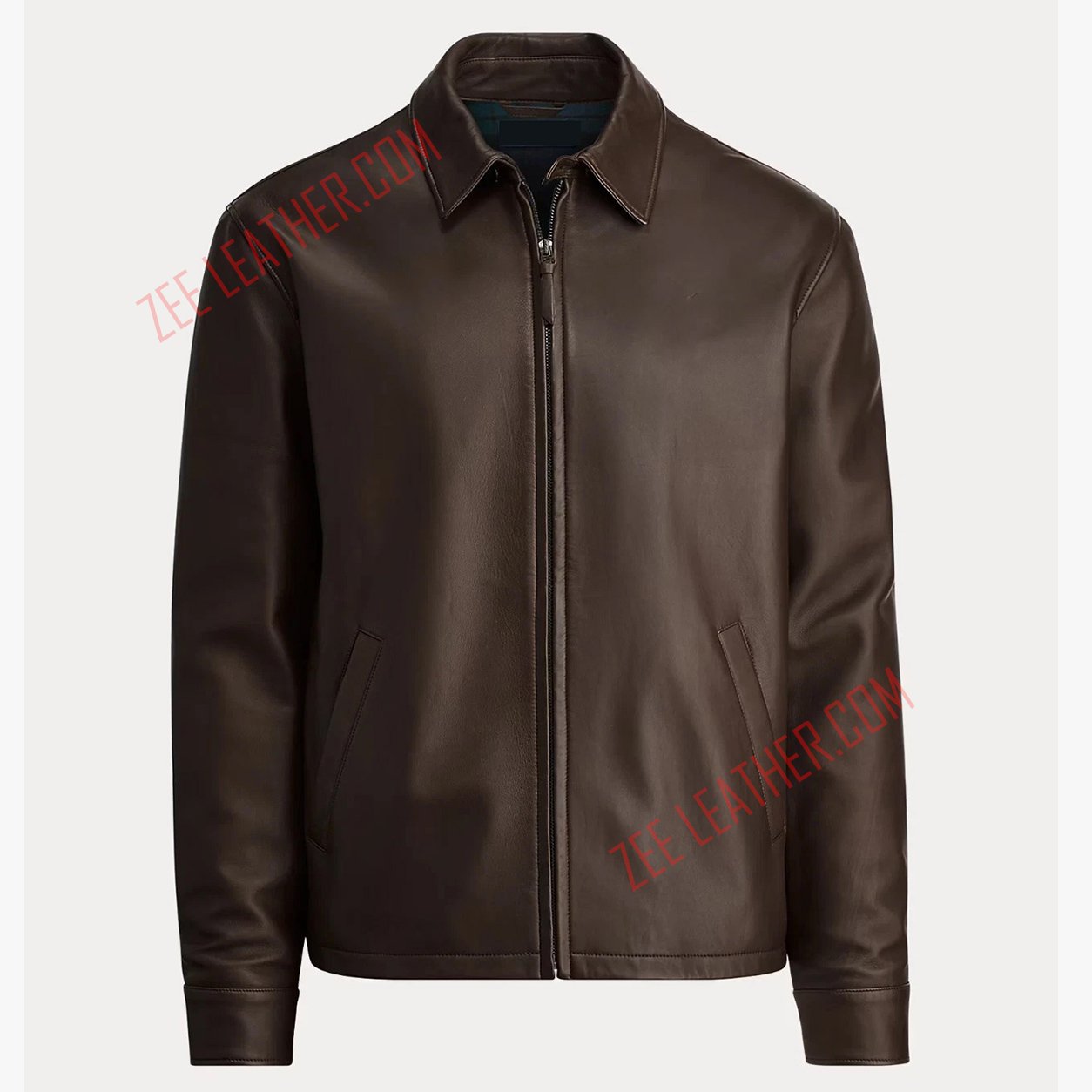 Plain Brown Leather Jacket - Image 3