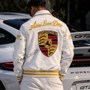 Porsche style leather Jacket Embroidery