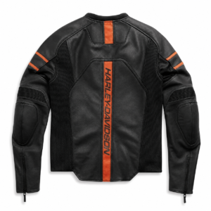Harley davidson Style Leather Jacket Black and Orange Motorcycle