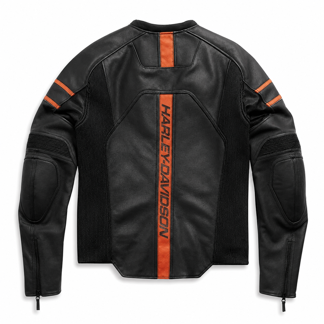 Harley davidson Style Leather Jacket Black and Orange Motorcycle