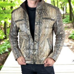 Snake pattren embossed Cowhide Leather Biker Jacket Blazer